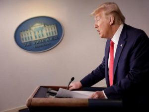 U.S. President Donald Trump holds a news conference in Washington D.C.