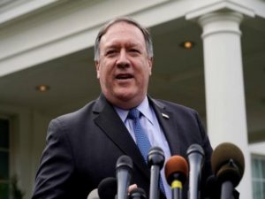 U.S. Secretary of State Pompeo speaks to reporters outside the White House after having lunch with President Trump in Washington