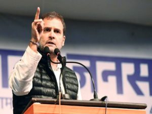 Congress leader Rahul Gandhi addresses an election rally