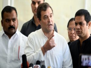 Congress Party leader Rahul Gandhi addresses media at Parliament House