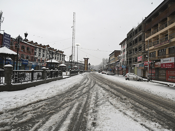 A view of snow covered city center Lal chowk during a fresh Snowfall in Srinagar