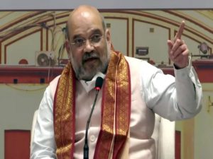 Home Minister Amit Shah addresses media during a press conference