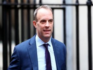 Britain's Foreign Secretary Dominic Raab is seen at Downing Street in London