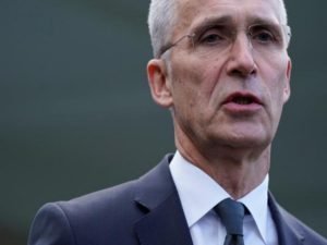 NATO Secretary General Stoltenberg speaks to reporters after meeting with Trump at the White House in Washington