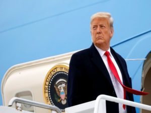 U.S. President Donald Trump returns after visiting the U.S.-Mexico border wall, in Texas