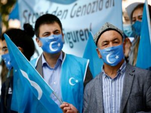 Hong Kong exile pro-democracy activist Nathan Law holds a rally in Berlin