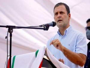 Congress leader Rahul Gandhi addresses a corner meeting