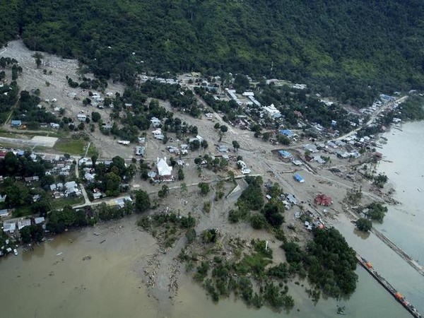 An aerial view of Wasior village after being hit by flooding in Indonesia's Papua province