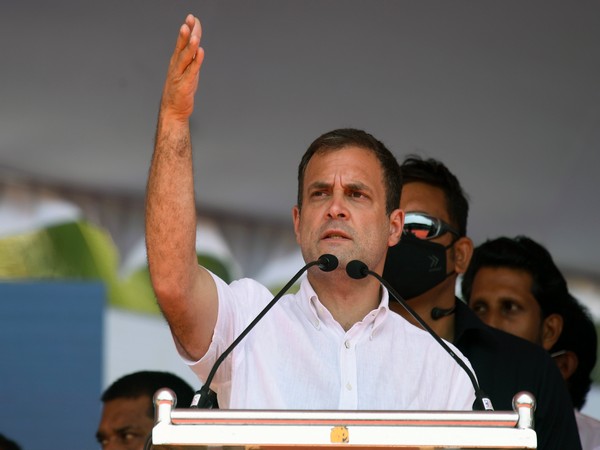 Congress leader Rahul Gandhi addresses during an election rally