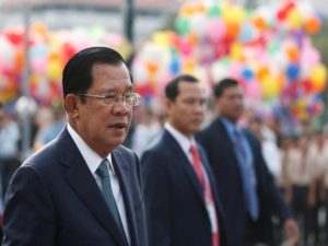 Cambodia's Prime Minister Hun Sen attends a celebrations marking the 66th anniversary of the country's independence from France, in central Phnom Penh