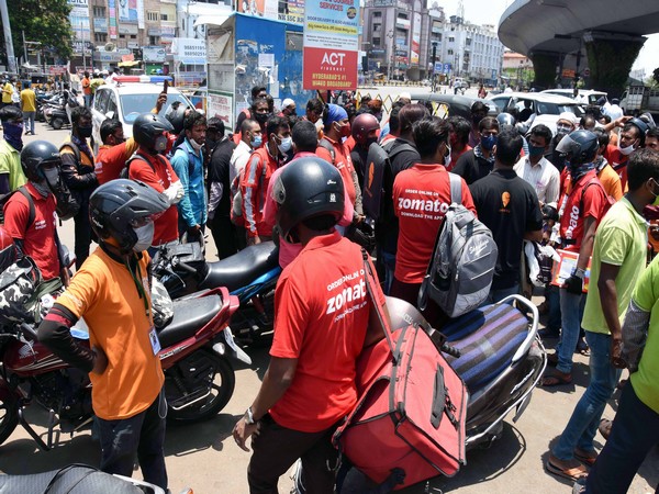 Vehicles of Swiggy and Zomato delivery boys seized by Police personnel in various parts of the city during the lockdown imposed