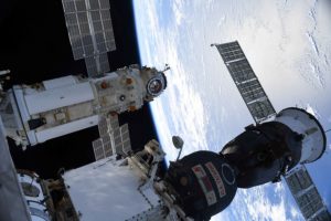 The Nauka (Science) Multipurpose Laboratory Module is seen docked to the International Space Station (ISS)