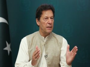 Pakistan's Prime Minister Imran Khan gestures during an interview with Reuters in Islamabad,