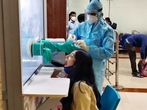 Indians stranded in Malaysia undergo their COVID-19 testing as they arrive Chennai Airport by a special flight