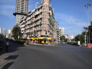 A view of the deserted road after the imposition of Section 144 due to a surge in COVID-19 cases