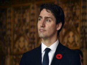 Canadian Prime Minister Justin Trudeau attends a ceremony at the city hall of Arras, as part of events to commemorate the 100th anniversary of the Battle of Vimy Ridge