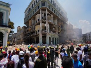 Aftermath of explosion at Hotel Saratoga, in Havana