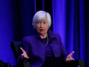 Former Federal Reserve Chairman Janet Yellen speaks during a panel discussion in Atlanta