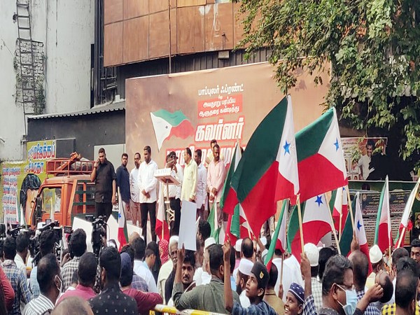 PFI cadres raise slogans during a protest against TN Governor RN Ravi