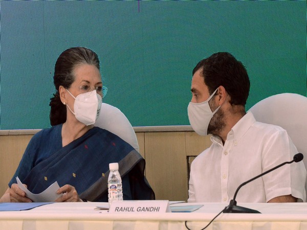 Sonia Gandhi and Rahul Gandhi during the CWC meeting