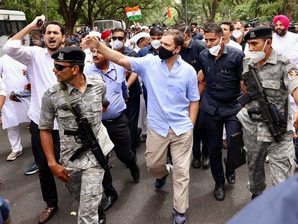 Rahul Gandhi marches towards the ED office to appear before it in connection with the National Herald case