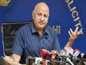 Delhi Deputy Chief Minister Manish Sisodia addresses a press conference