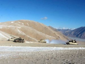 Indian and Chinese troops and tanks disengaging from the banks of Pangong lake area