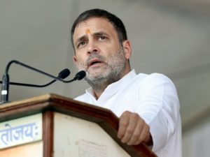 Rahul Gandhi addressing a public meeting at Karana Village in Banswara