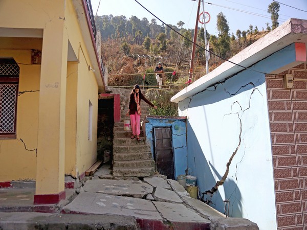 A view of the affected area in Sunil village after the recent land subsidence