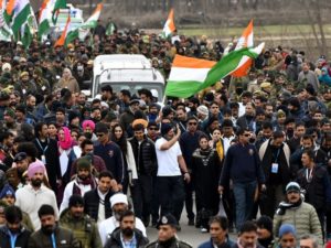 Rahul Gandhi leads the party's Bharat Jodo Yatra in Awantipora