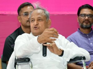 Ashok Gehlot addresses a press conference