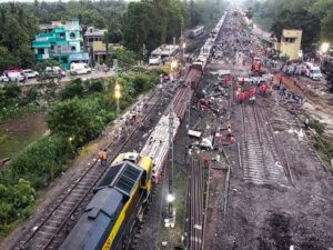 Restoration work underway at the train accident site in Balasore