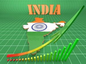 3d Map illustration of India with flag and  coat of arms